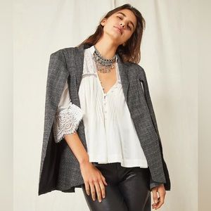 Free People Essex Plaid Blazer Cape, Black, One Size